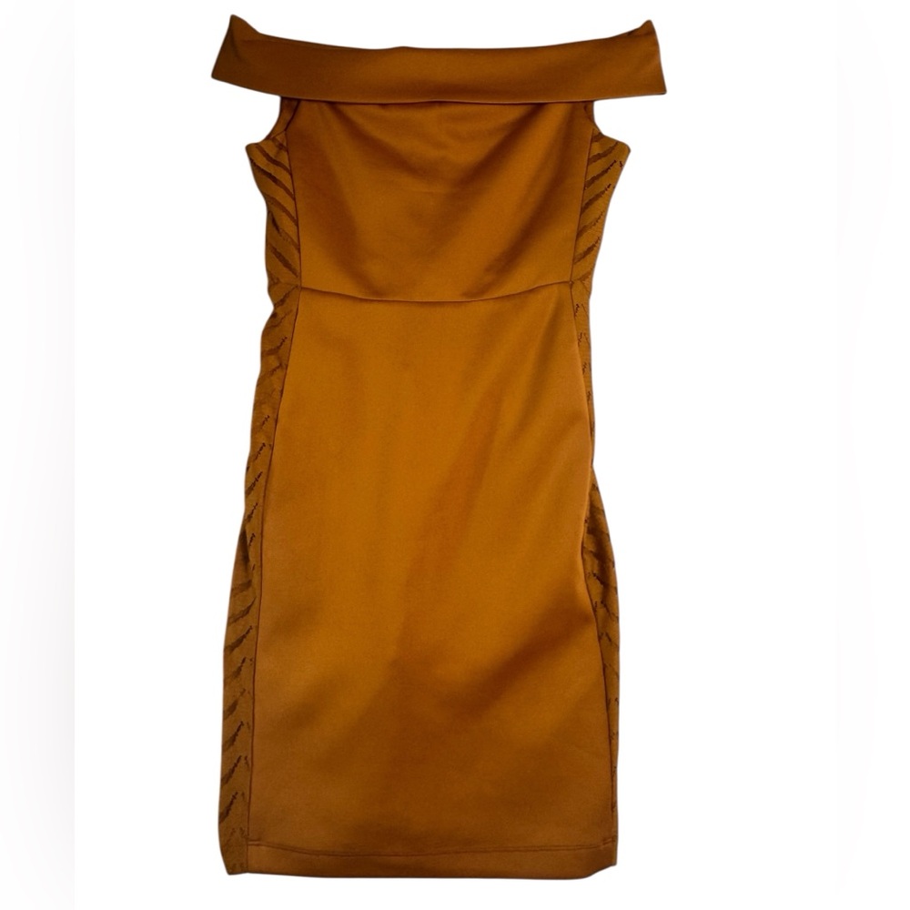 Thalia Sodi Off-Shoulder Bodycon Dress XS Mustard Gold